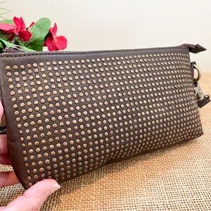 Latico Studded Leather Crossbody Clutch Brown